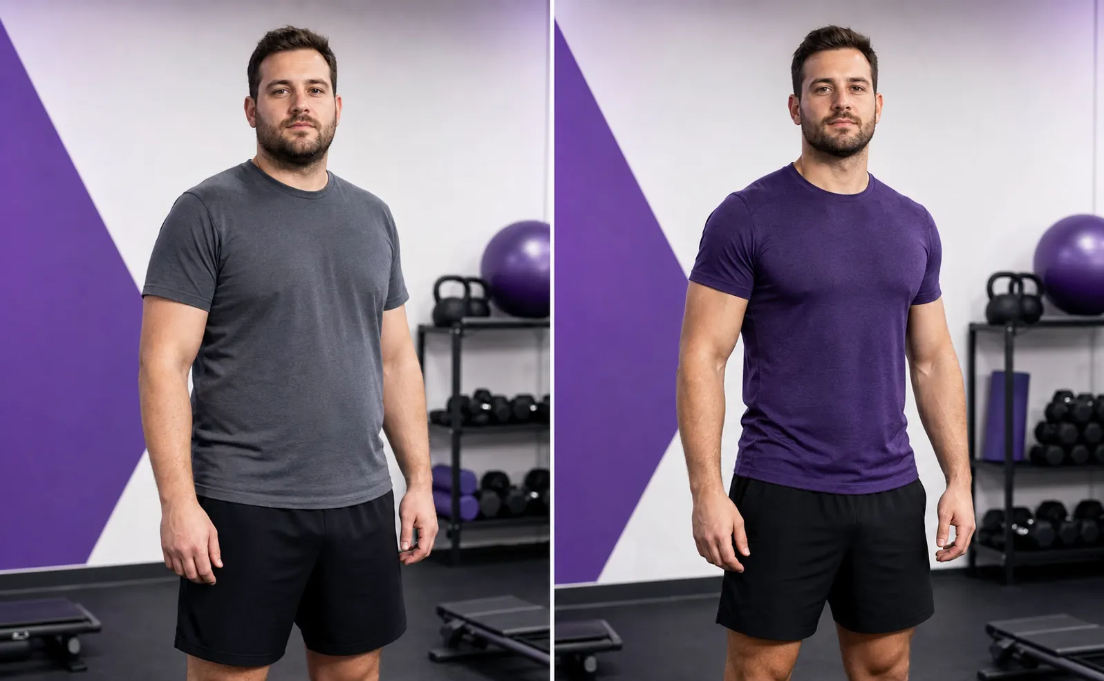 Male client before and after fitness transformation example