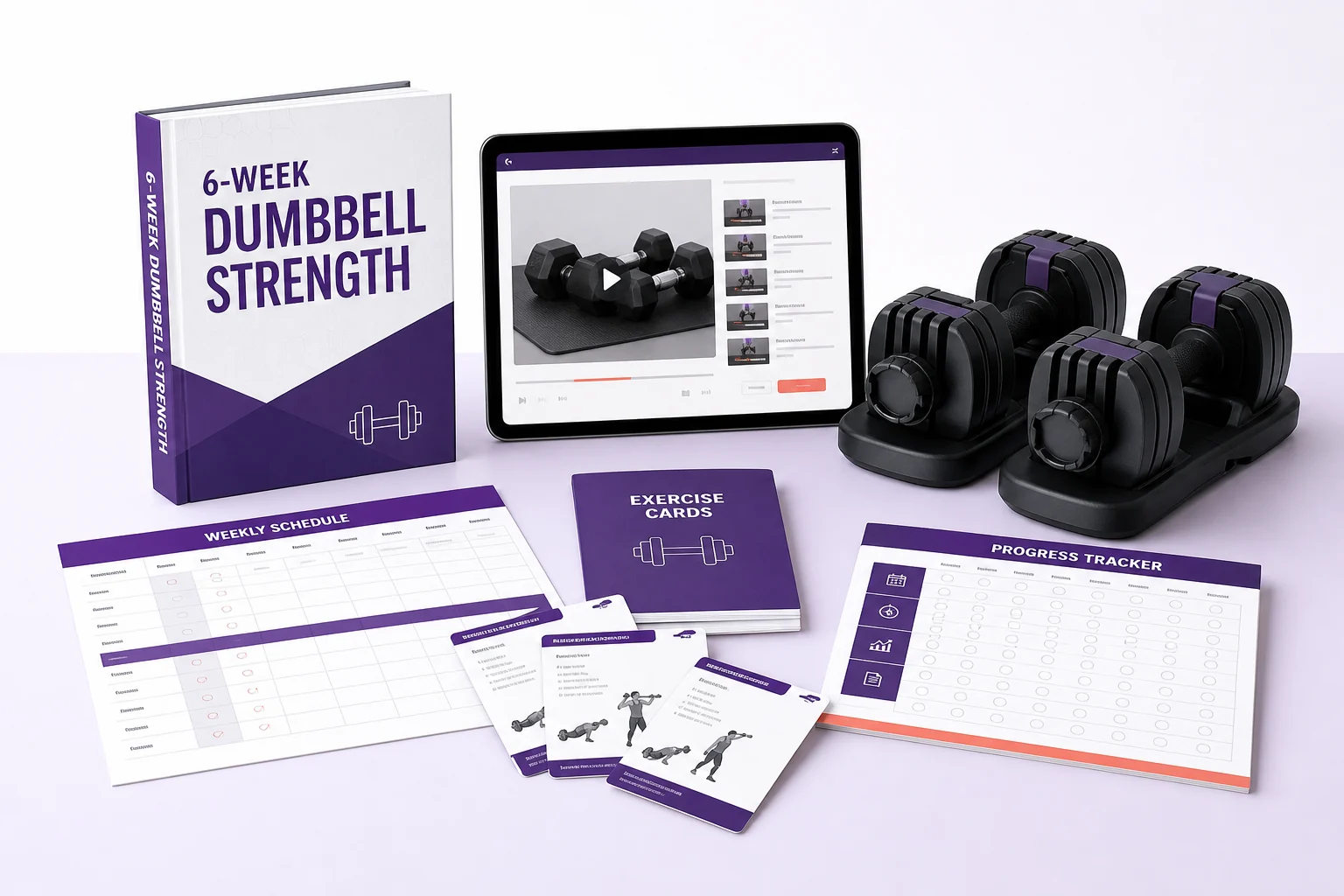6-Week Dumbbell Strength guide, exercise videos, schedule and progress tracker