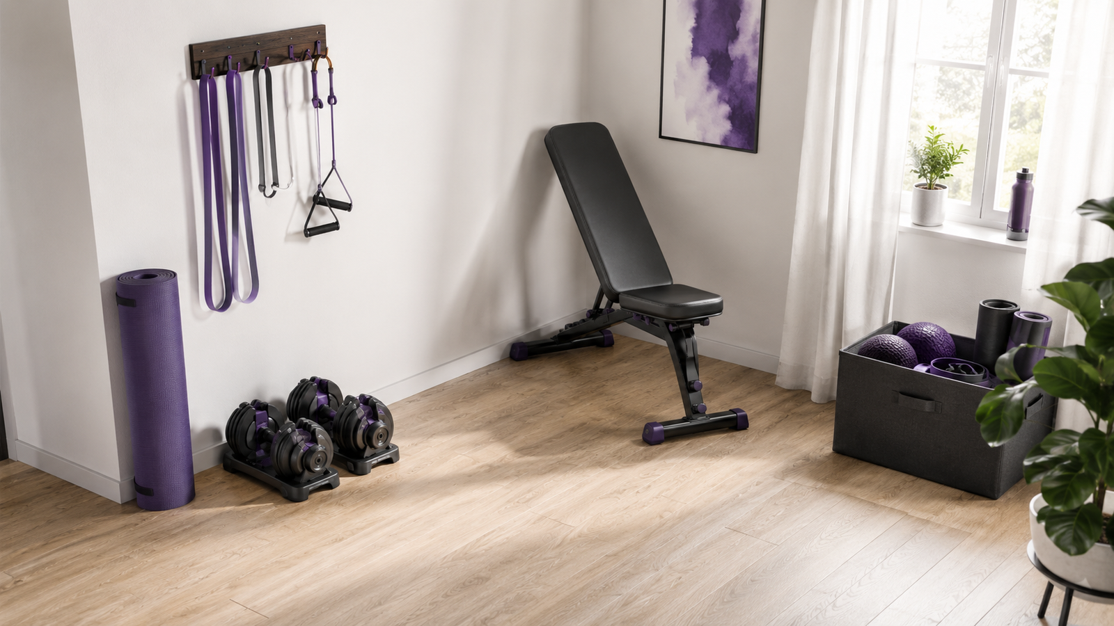 Compact home gym equipment layout for a small training space